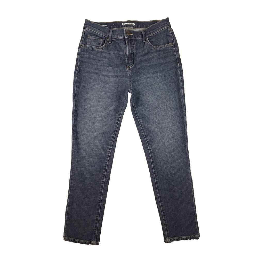 Sonoma Women's 4 (30x26.25) Blue Boyfriend Stretch High Rise Jeans SEE DESC